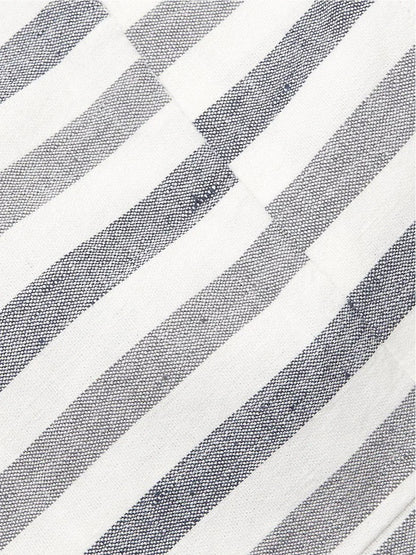 Monochrome Avenue Montaigne Alex Ankle Crop Pant in Coastal Stripe fabric texture.