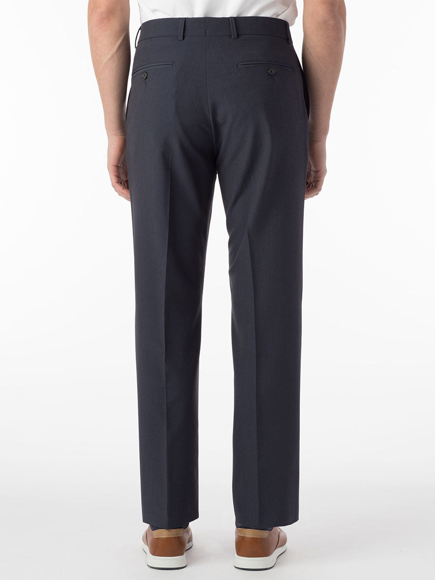 The back view of a man wearing the Ballin Connor Comfort 'EZE' Modern Flat Front Pant in Blue Mix with a Comfort "EZE" waistband.