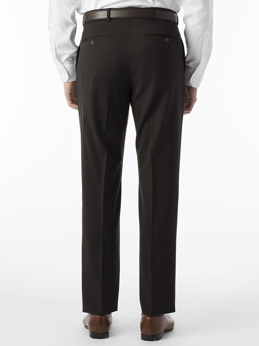 The back view of a man wearing Ballin Theo Comfort 'EZE' Modern Flat Front Pant in Brown.