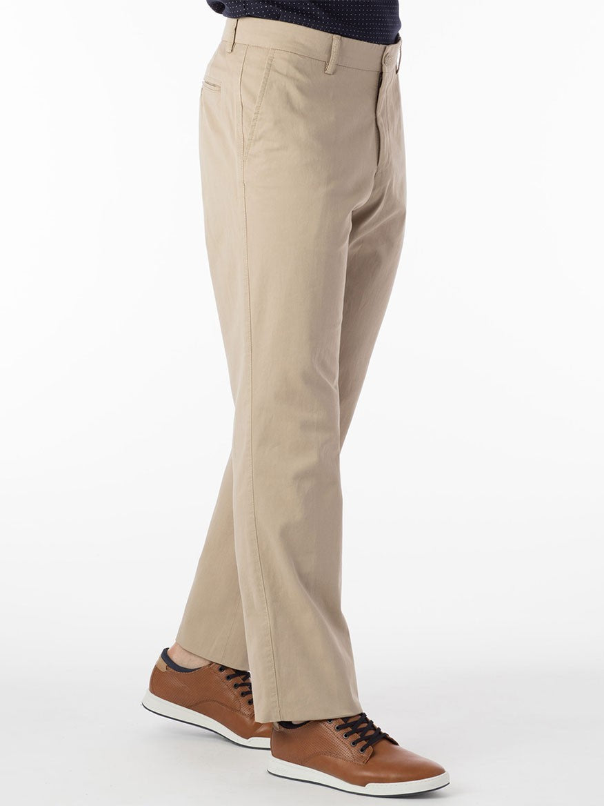A man wearing Ballin Atwater True Khaki Modern Flat Front Pant in Khaki.