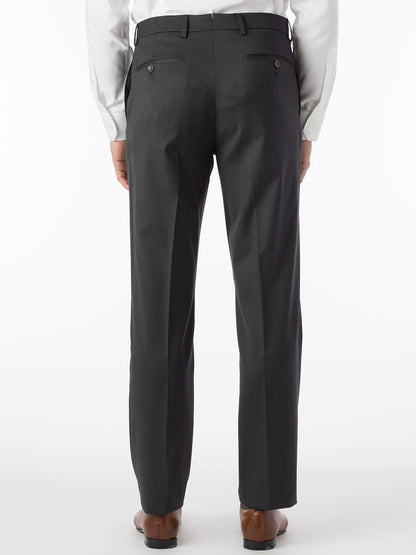 The back view of a man wearing the Ballin Houston Super 130s Modern Flat Front Pant in Charcoal.