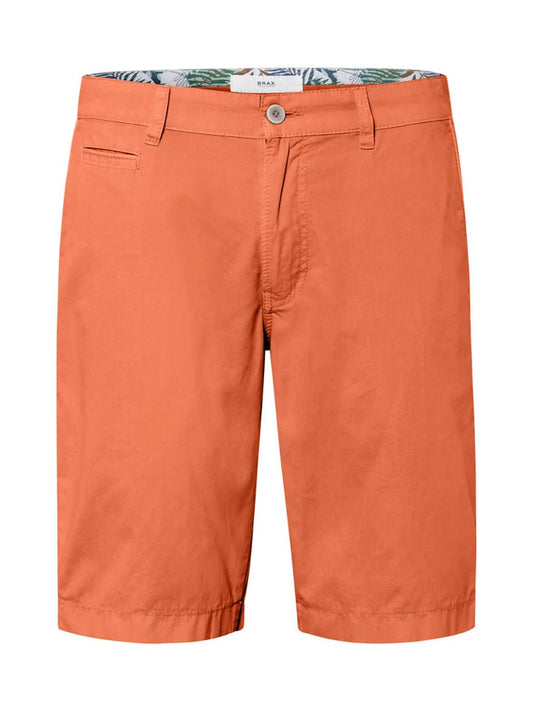 Brax Bari Fine Gab Short in Peach Bermuda shorts with a patterned waistband and side seam pockets.