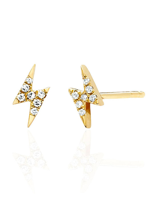 EF Collection Diamond Mini Lightning Bolt Stud Earrings in Yellow Gold