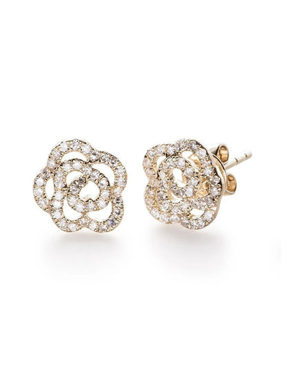 EF Collection Diamond Rose Stud Earrings in Yellow Gold