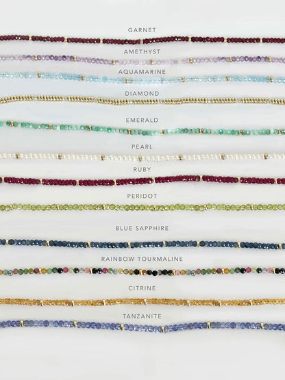 A set of EF Collection Birthstone Necklaces with Gold Rondelles - Rainbow Tourmaline beads.