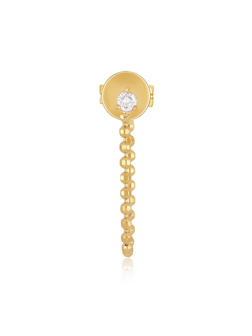 EF Collection Diamond Ball & Chain Stud Earring in Yellow Gold