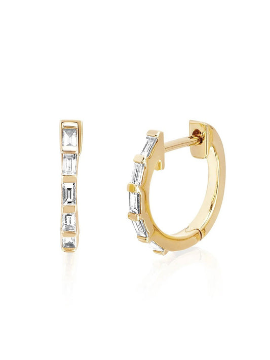 EF Collection Diamond Baguette Huggie Earrings in Yellow Gold