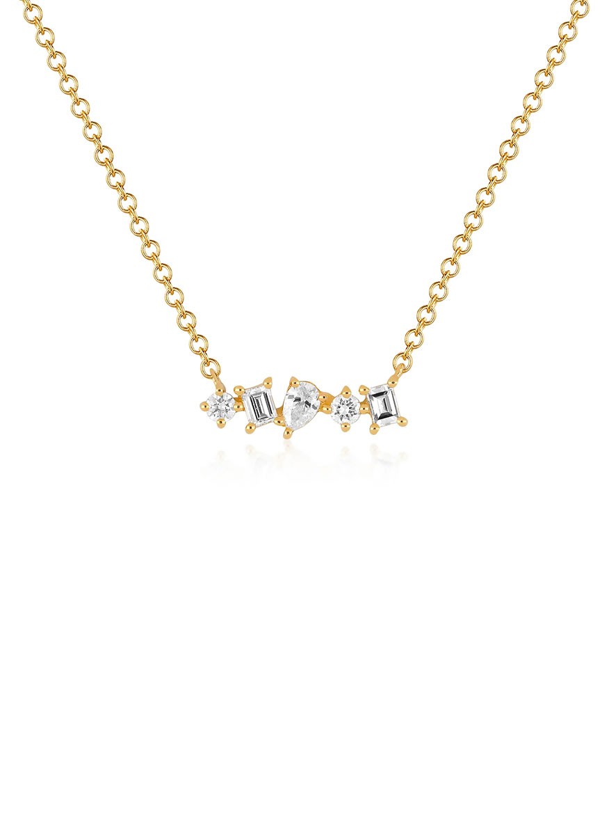 Multi Faceted Diamond Mini Bar Necklace Yellow Gold EF Collection