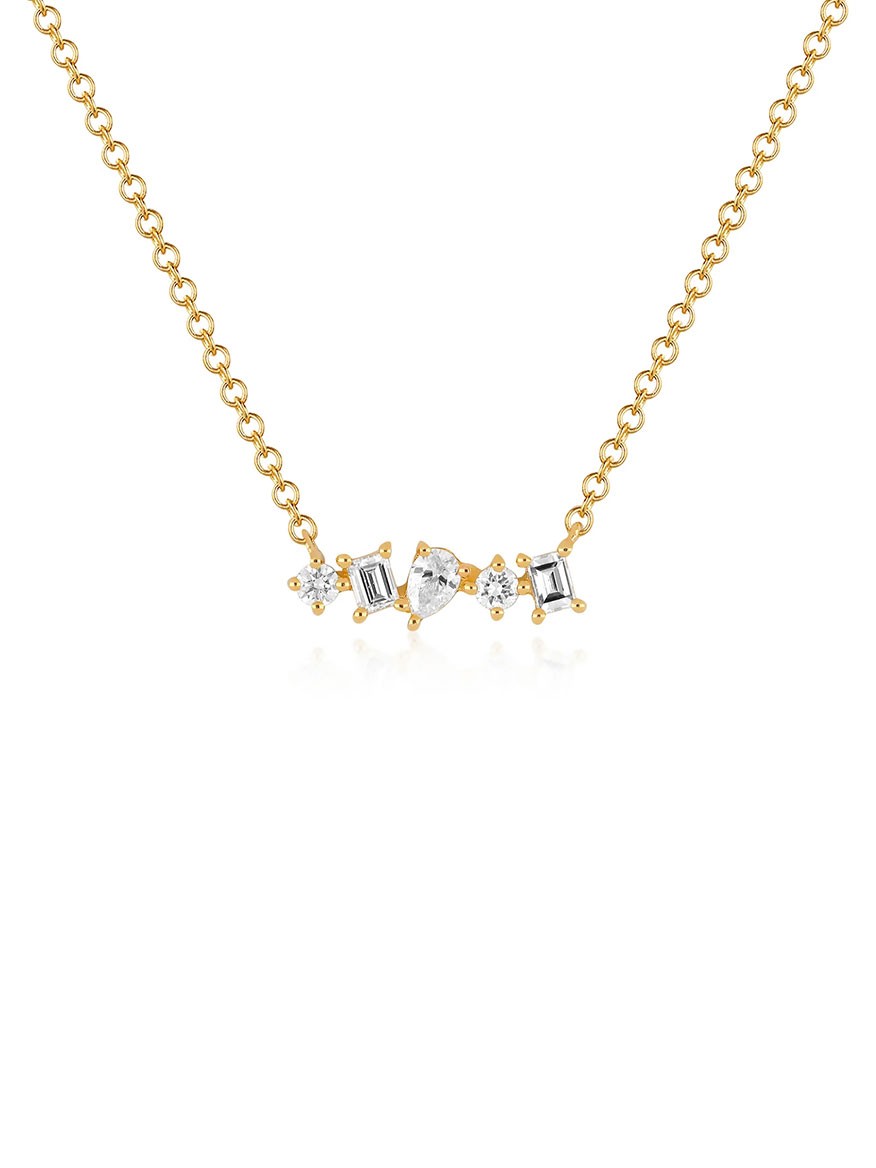 EF Collection Multi Faceted Diamond Mini Bar Necklace in Yellow Gold diamonds accent a stunning 14k yellow gold bar necklace.