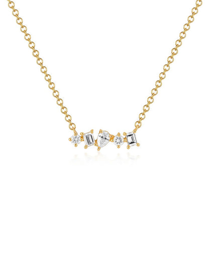 EF Collection Multi Faceted Diamond Mini Bar Necklace in Yellow Gold diamonds accent a stunning 14k yellow gold bar necklace.