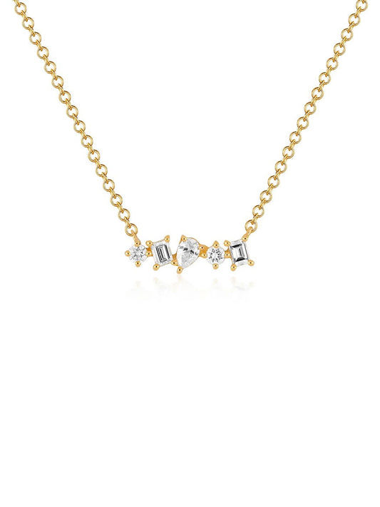 EF Collection Multi Faceted Diamond Mini Bar Necklace in Yellow Gold diamonds accent a stunning 14k yellow gold bar necklace.