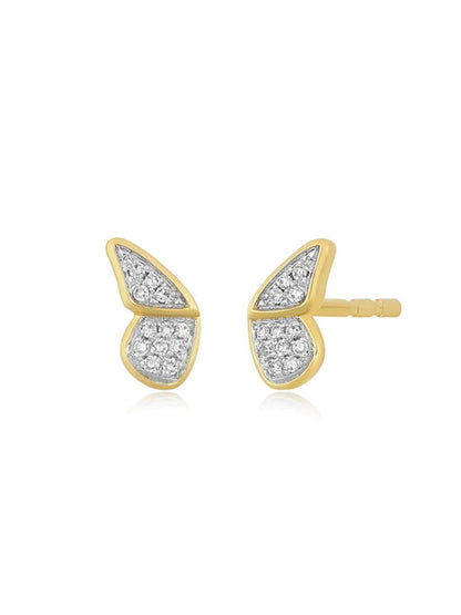 EF Collection Diamond Flutter Stud Earrings in Yellow Gold in a geometric design with butterfly backings.
