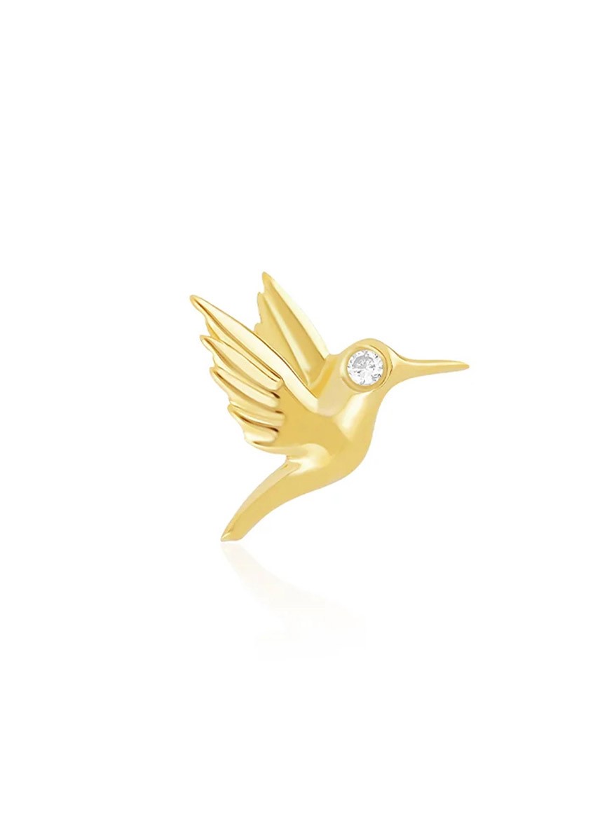 EF Collection Mini Hummingbird Stud Earring in Yellow Gold.