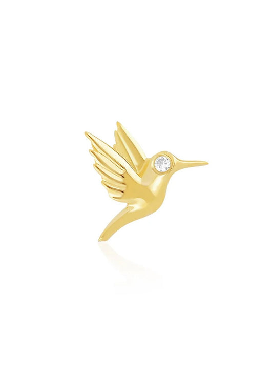 EF Collection Mini Hummingbird Stud Earring in Yellow Gold.