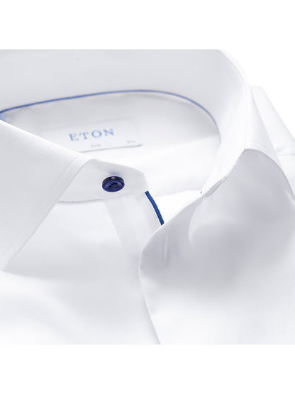 Eton Slim Fit White Twill Dress Shirt With Navy Details