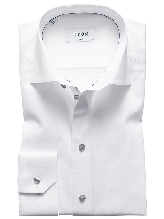 Eton Slim Fit White Twill Dress Shirt With Grey Details