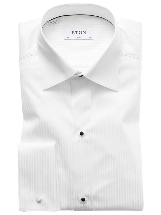 Eton Slim Fit White Satin Striped Evening Dress Shirt