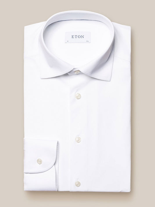 Eton White Four-Way Stretch Shirt with spread collar on a neutral background.