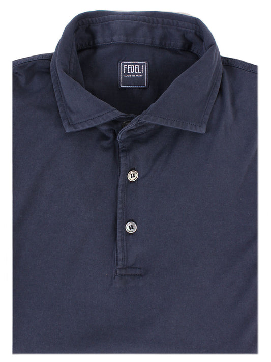 Fedeli Short Sleeve Polo in Navy displayed flat, Made in Italy.