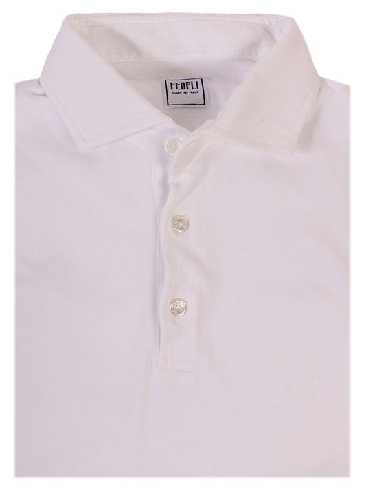 Fedeli Short Sleeve Polo in White displayed against a plain background, made in Italy.