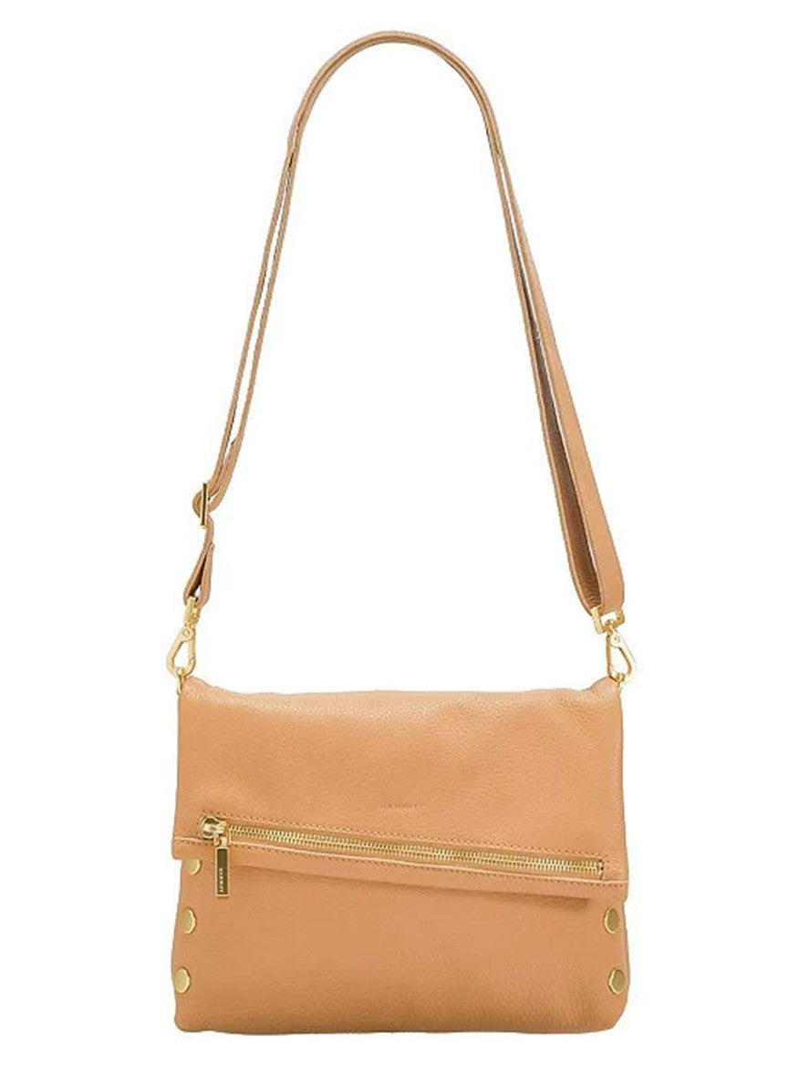 Hammitt Los Angeles VIP Medium Clutch in Toast Tan shoulder bag with a front zipper pocket and gold-tone hardware.