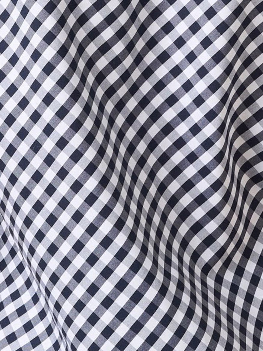 Hinson Wu Lulu Short Sleeve Mini Gingham Shirt in Navy/White with a weave pattern on a draped fabric.