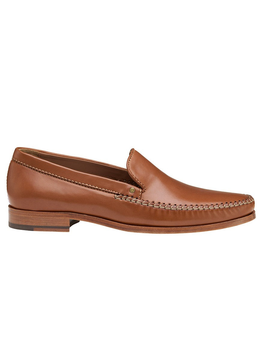 A J & M Collection Baldwin Whipstitch Venetian in Cognac Sheepskin moccasin.