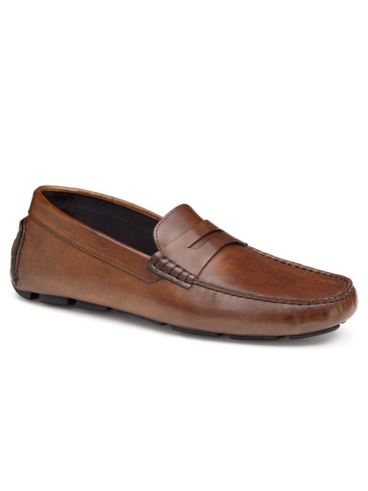 Italian J & M Collection Dayton Penny in Brown Calfskin leather loafer shoe on a white background.