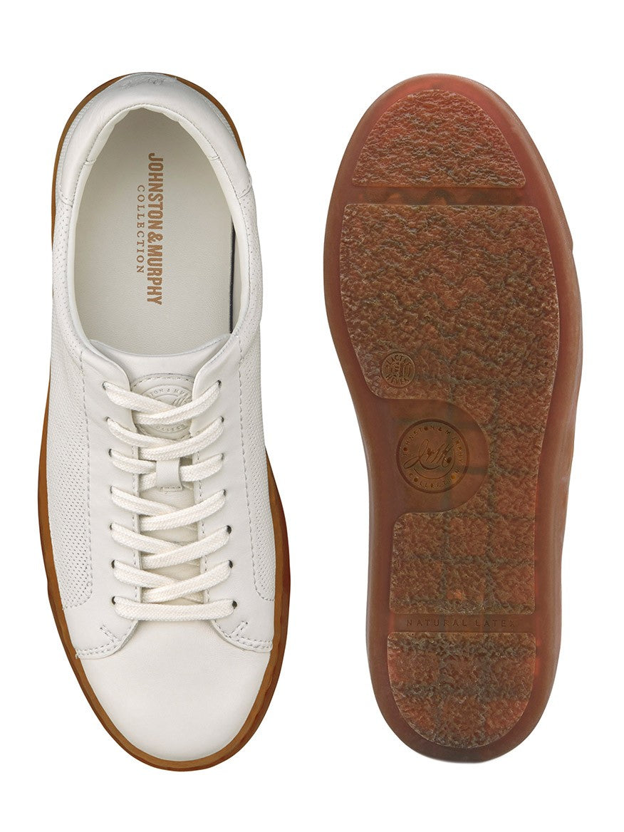 A pair of J & M Collection Kempton Lace-To-Toe sneakers in White Sheepskin with cushioning.