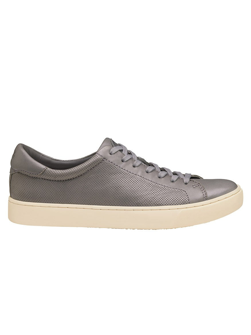 A men's J & M Collection Kempton Lace-To-Toe in Grey Sheepskin sneaker with a white sole and cushioning.