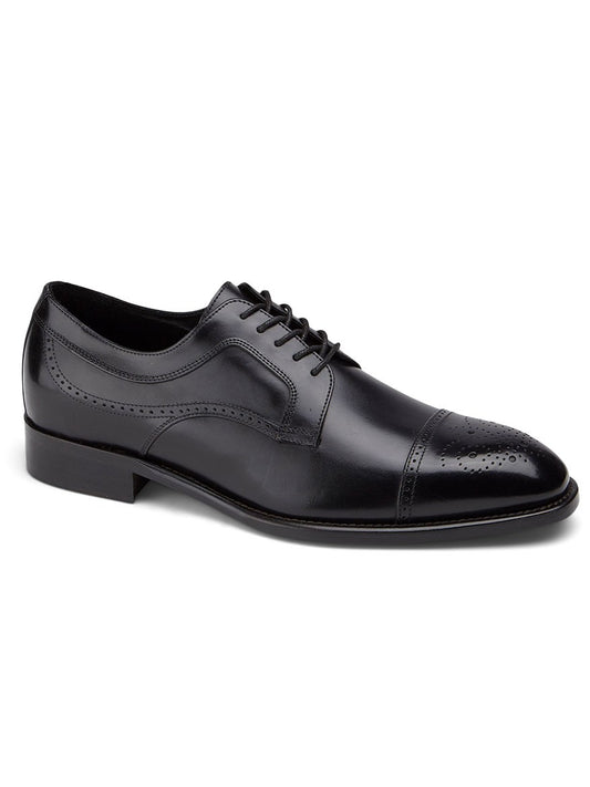 J & M Collection Ellsworth Cap Toe in Black Italian Calfskin dress shoe with brogue detailing and leather lining.