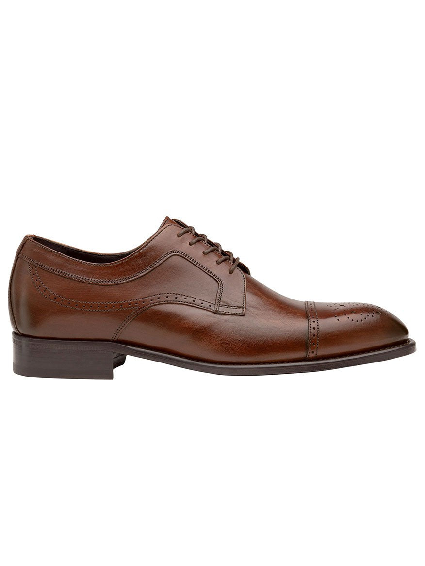 J & M Collection Ellsworth Cap Toe in Brown Italian Calfskin oxford dress shoe with leather lining on a white background.