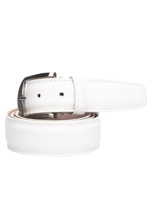 LEN Belts French Pebble Grain Belt in White