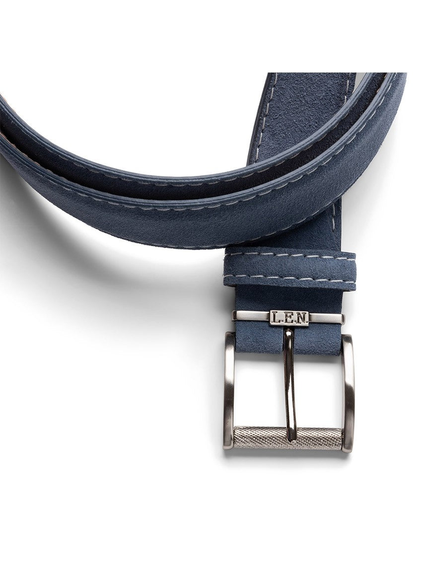 LEN Belts Italian Suede in Denim with Veg Stitch