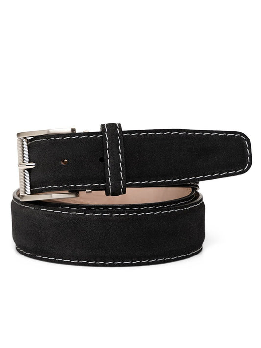 LEN Belts Italian Suede in Black with Grey Stitch