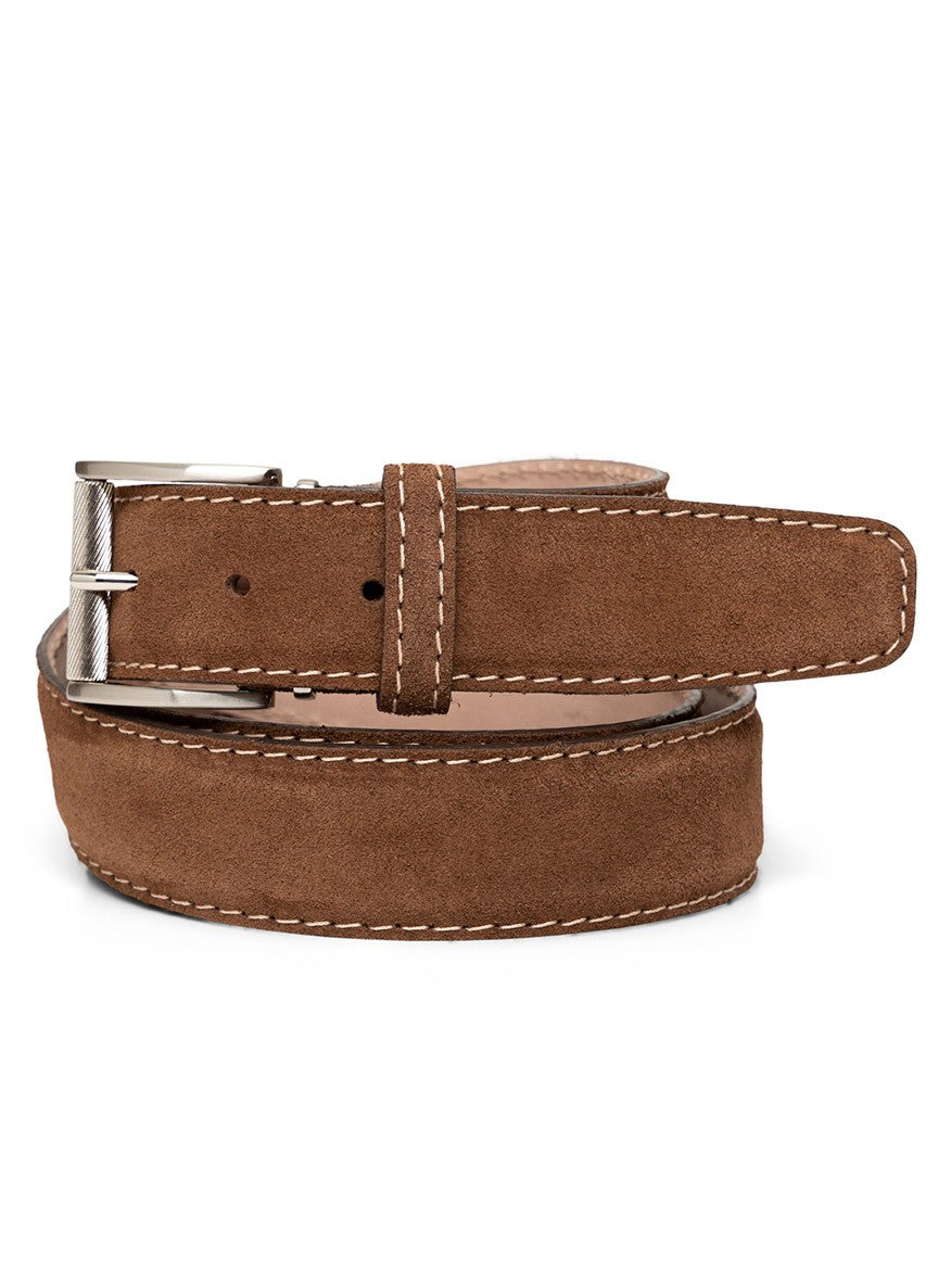 LEN Belts Italian Suede in Chestnut with Veg Beige Stitch