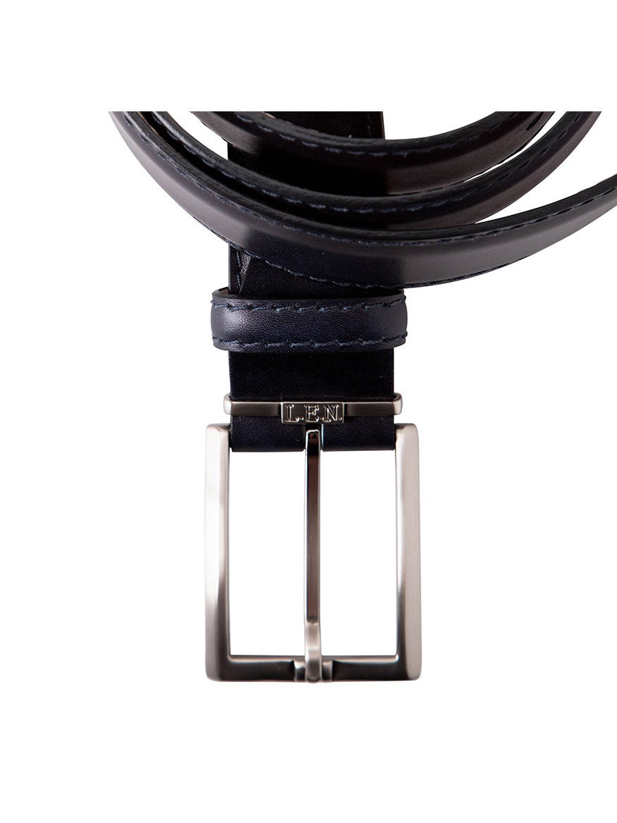 LEN Belts Italian Marbled Calf Belt in Navy with Tonal Stitch