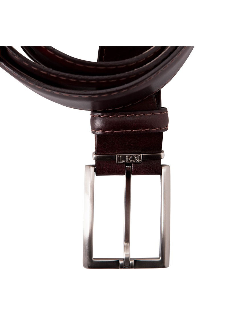 LEN Belts Italian Marbled Calf Belt in Plum with Tonal Stitching