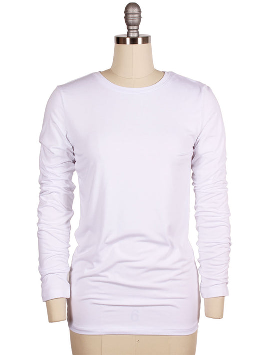A L'Agence Tess Long Sleeve Crew in White displayed on a mannequin with a neutral background.