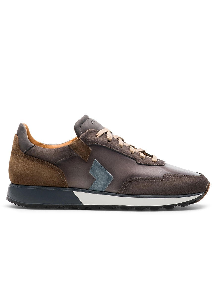 Men's Magnanni Aero in Grey/Taupe low-top sporty sneaker with a blue logo detail.