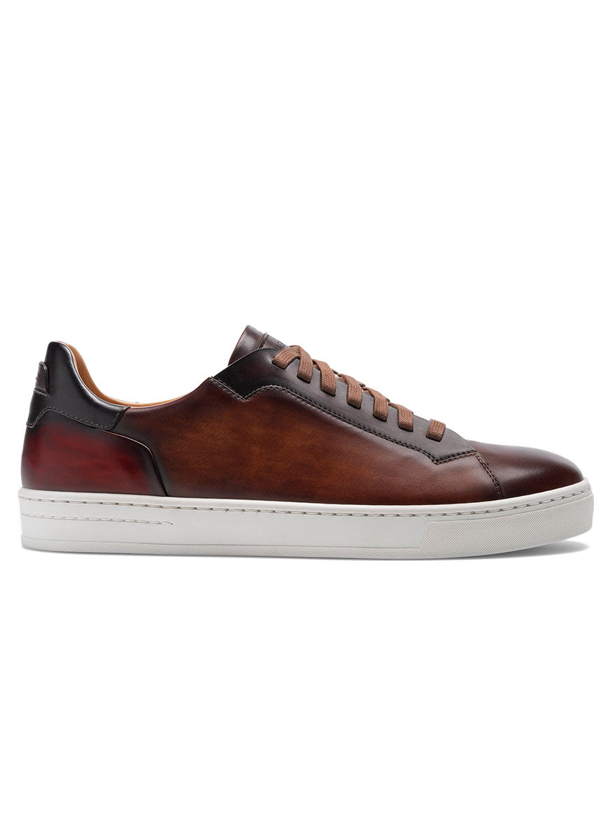 The Magnanni Amadeo in Cognac & Midbrown men's luxury fashion sneaker in smooth brown leather.