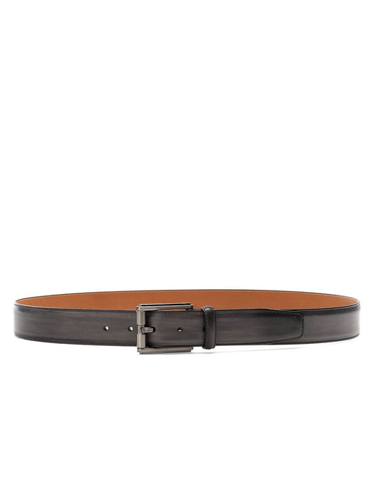 Magnanni Dali Belt in Grey calfskin leather belt with a silver buckle on a white background.