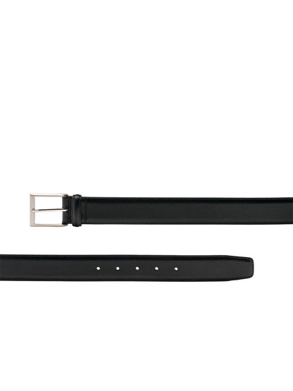 Magnanni Viento Belt in Black with a brushed nickel buckle on a white background.