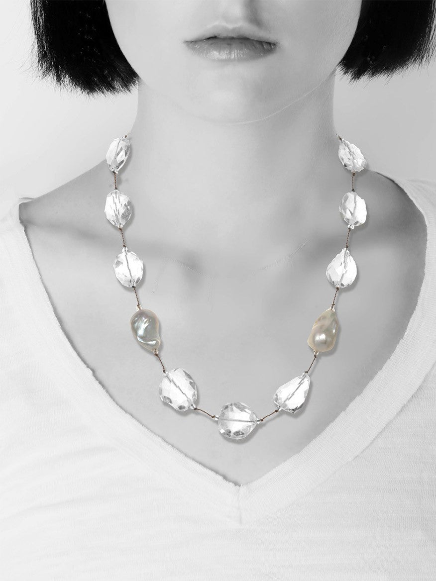 Margo Morrison Crystal Necklace with Baroque Pearls