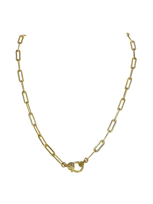 Margo Morrison Gold Paper Clip Chain with Diamond Clasp necklace, isolated on a white background.