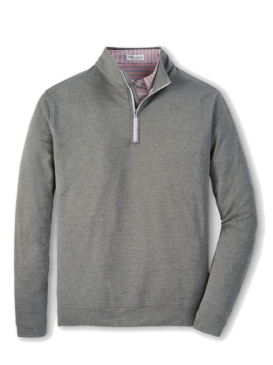 Peter Millar Perth Melange Performance Quarter-Zip in Smoke displayed on a white background.