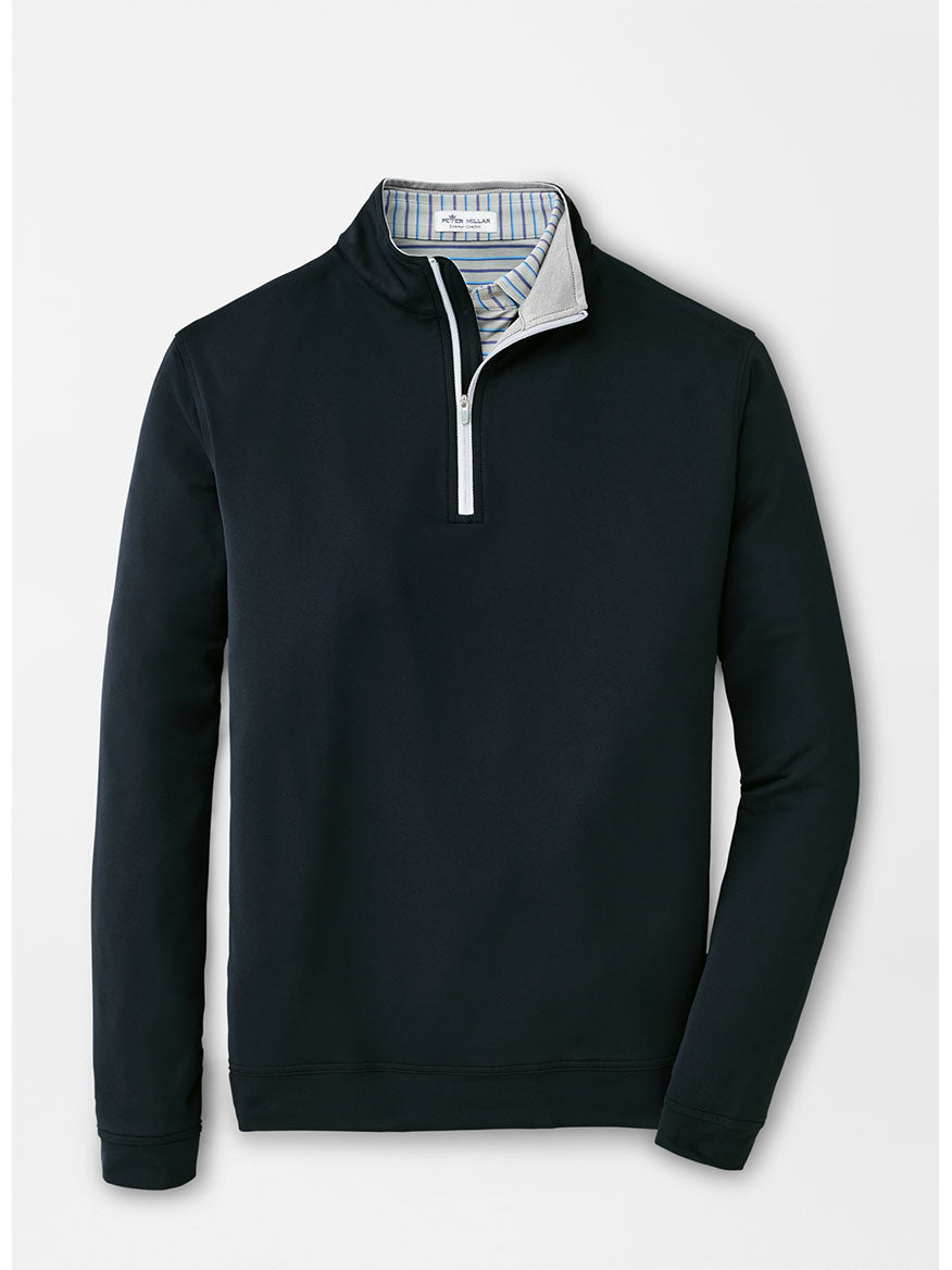 The Peter Millar Perth Performance Quarter-Zip in Black is shown in black.