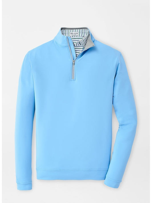 Peter Millar Perth Performance Quarter-Zip in Cottage Blue displayed on a white background.