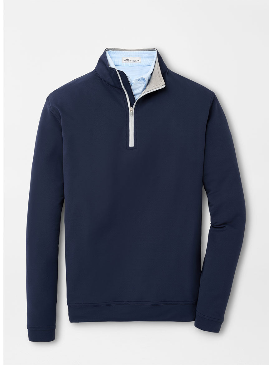 The men's Peter Millar Perth Performance Quarter-Zip in Navy offering comfort.