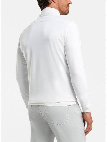 The back view of a man wearing a Peter Millar Perth Performance Quarter-Zip in White.